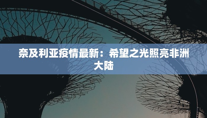 奈及利亚疫情最新:希望之光照亮非洲大陆 奈及利亚疫情最新:希望之光照亮非洲大陆